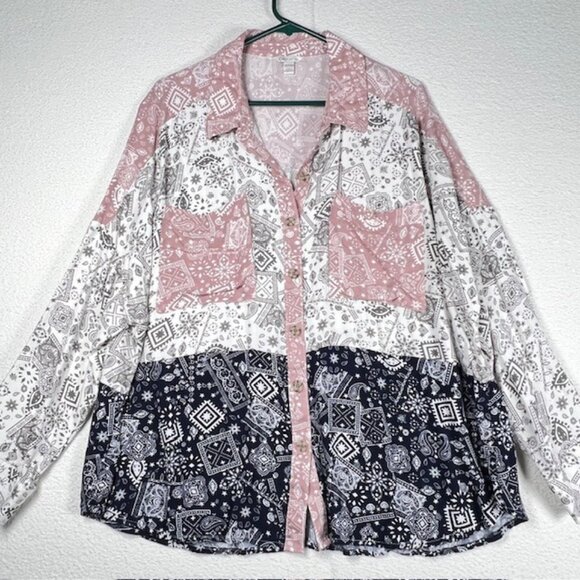 Cato Womens Button-down Long sleeve Long Shirt Plus Size 22/24W - Picture 1 of 5